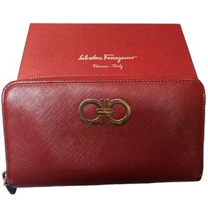 Salvatore Ferragamo Long Leather Continental Wallet, Red